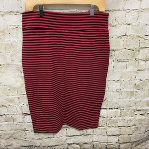 Downeast Striped Pencil Below The Knee Skirt